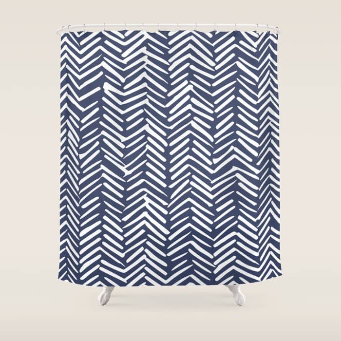 Boho Herringbone Pattern, Navy Blue And White Shower Curtain