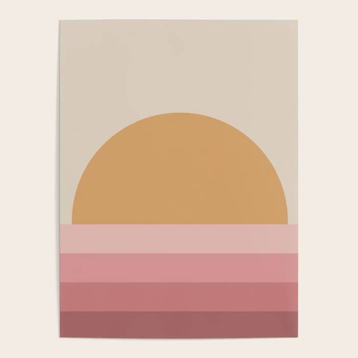 Minimal Retro Sunset Sunrise - Neutral Pink Poster