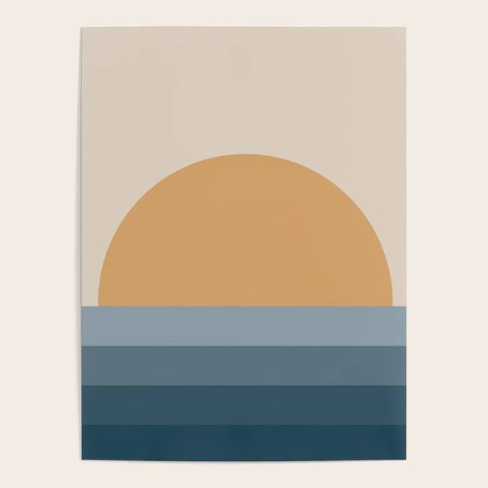 Minimal Retro Sunset Sunrise - Nautical Ocean Blue Poster