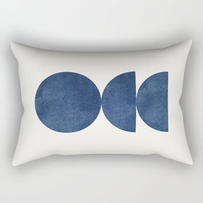 Woodblock Navy Blue Mid Century Modern Rectangular Pillow