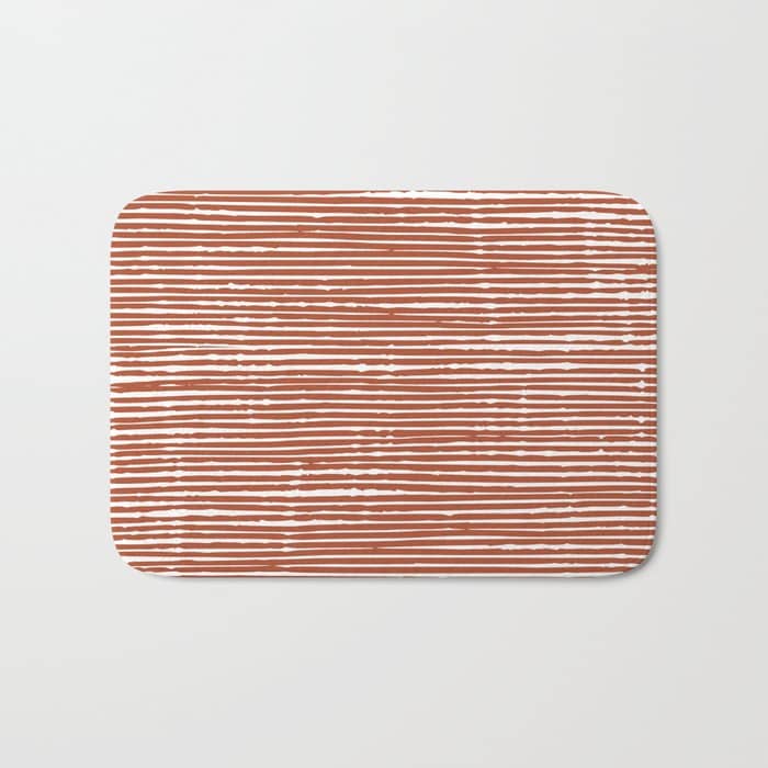 Rustic, Abstract Stripes Pattern In Terracotta Bath Mat