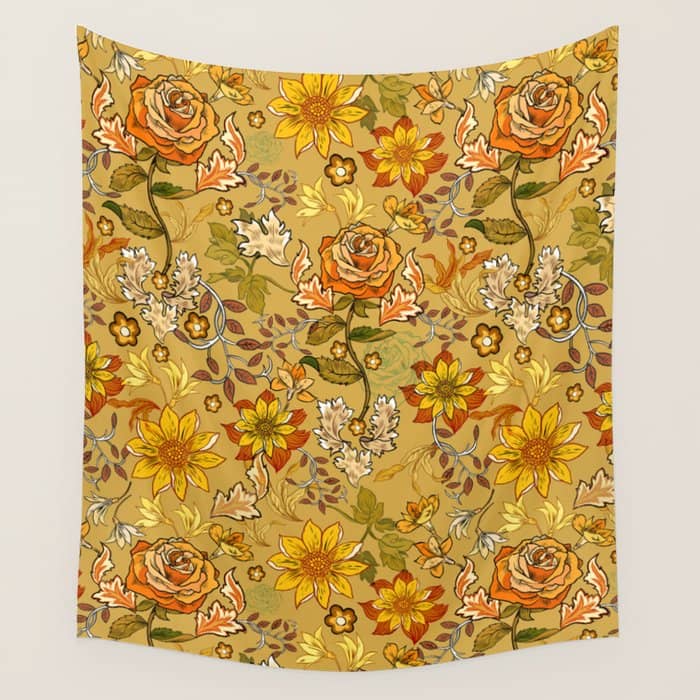 Rose Vintage Inpsired Retro, Warm Colors 70s, Boho Wall Tapestry