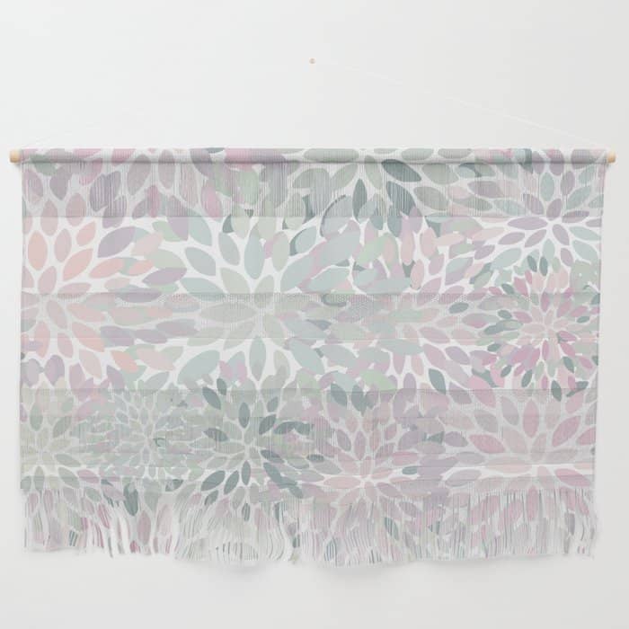 Festive, Floral Prints, Pink And Green, Modern Print Art Wall Hanging