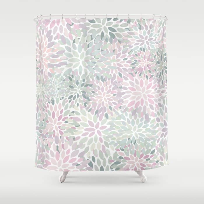 Festive, Floral Prints, Pink And Green, Modern Print Art Shower Curtain