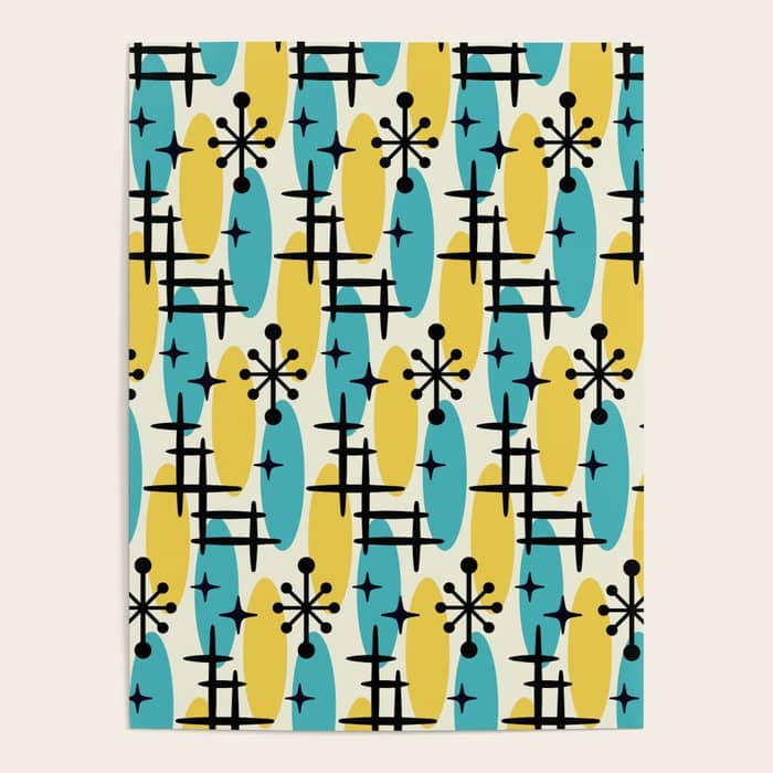Retro Mid Century Modern Googie Design 231 Turquoise And Yellow Poster