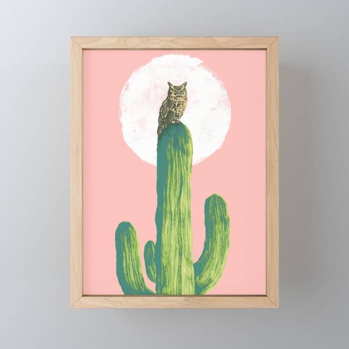 Quirky Owl On Saguaro Cactus Mini Art Print