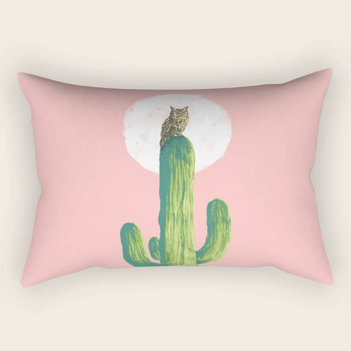 Quirky Owl On Saguaro Cactus Rectangular Pillow