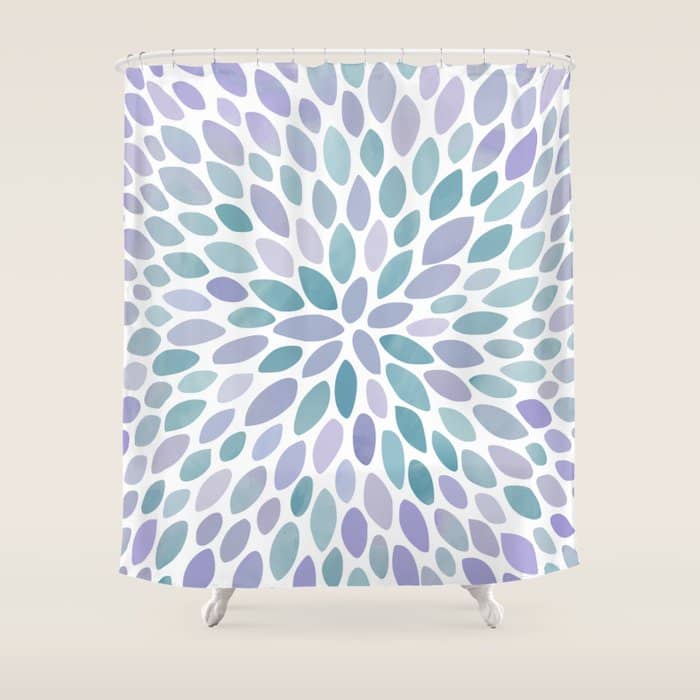 Festive, Flower Bloom, Purple And Teal, Floral Prints Shower Curtain
