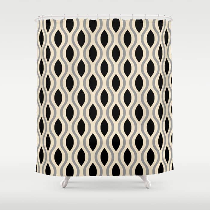 Retro Ogee Pattern 446 Black Beige And Gray Shower Curtain