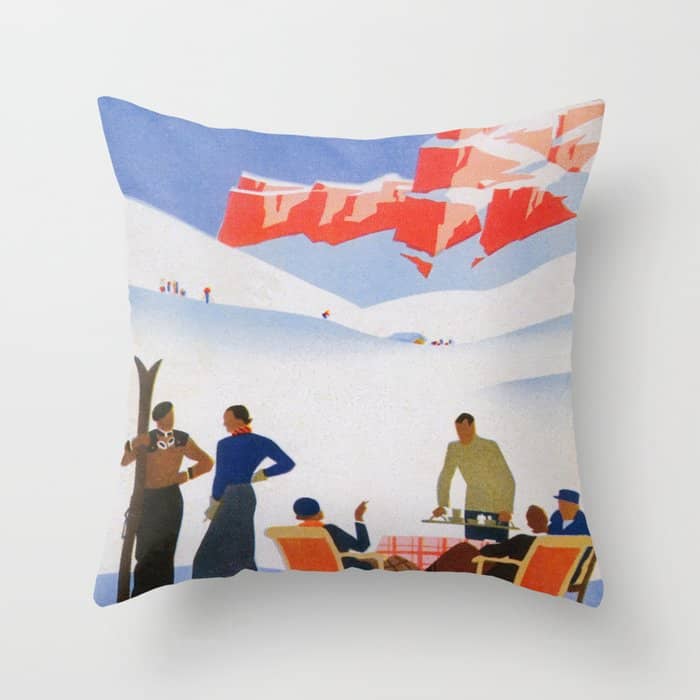 Dolomites Italy Vintage Ski Poster Throw Pillow