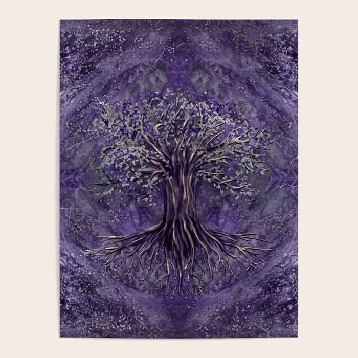 Tree Of Life -Yggdrasil Amethyst And Silver Poster