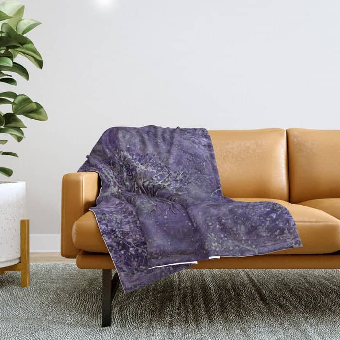 Tree Of Life -Yggdrasil Amethyst And Silver Throw Blanket