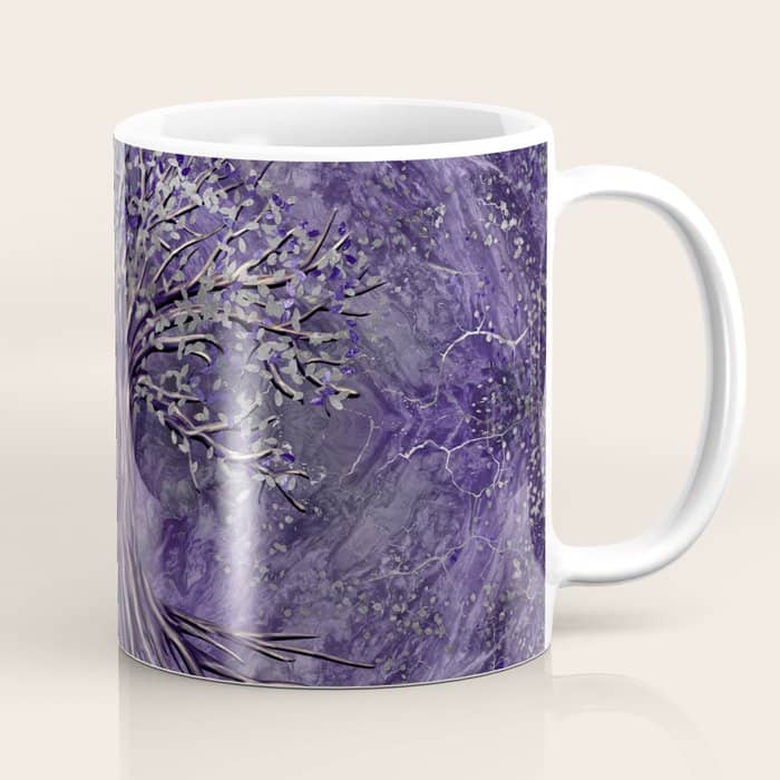 Tree Of Life -Yggdrasil Amethyst And Silver Coffee Mug
