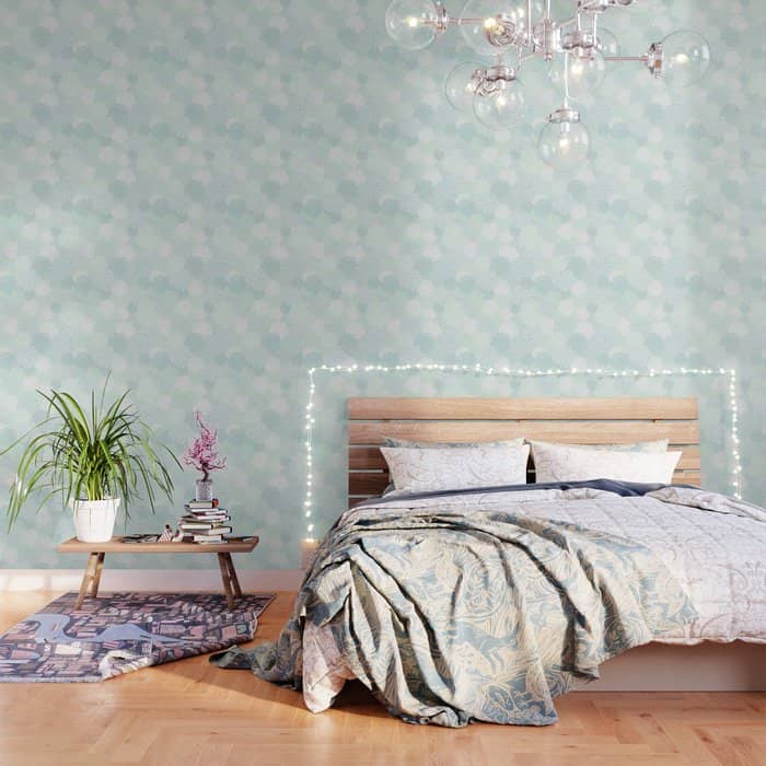 Floral Blooms, Soft Teal And Mint Wallpaper