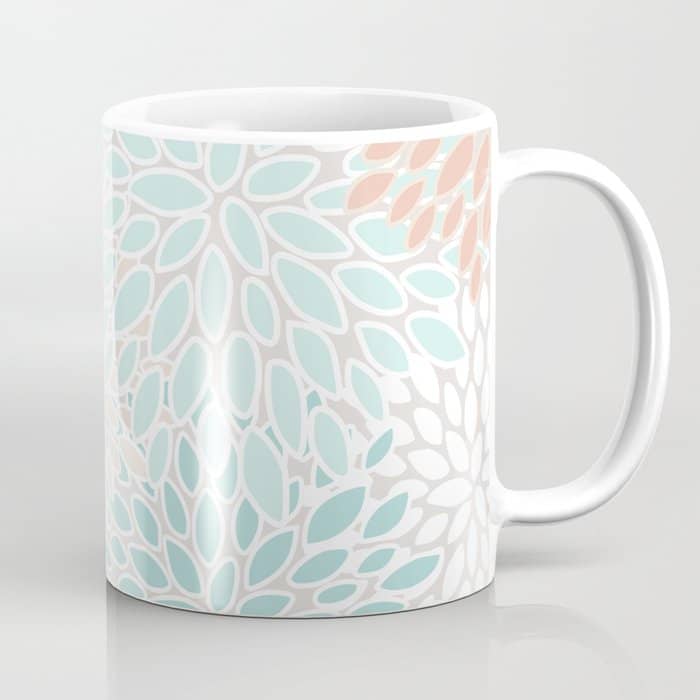 Floral Prints, Soft, Peach And Teal, Modern Print Art Coffee Mug
