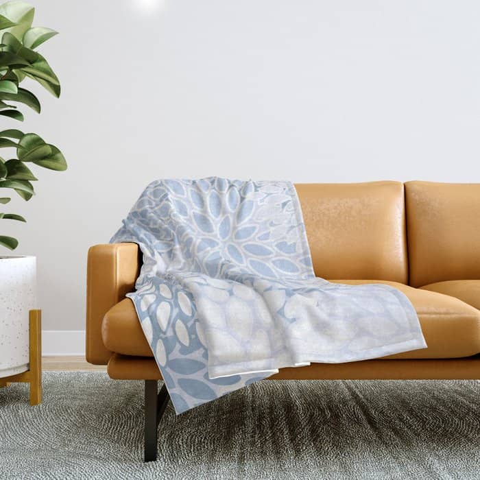 Festive, Winter, Floral Prints, Soft Blue And White Throw Blanket