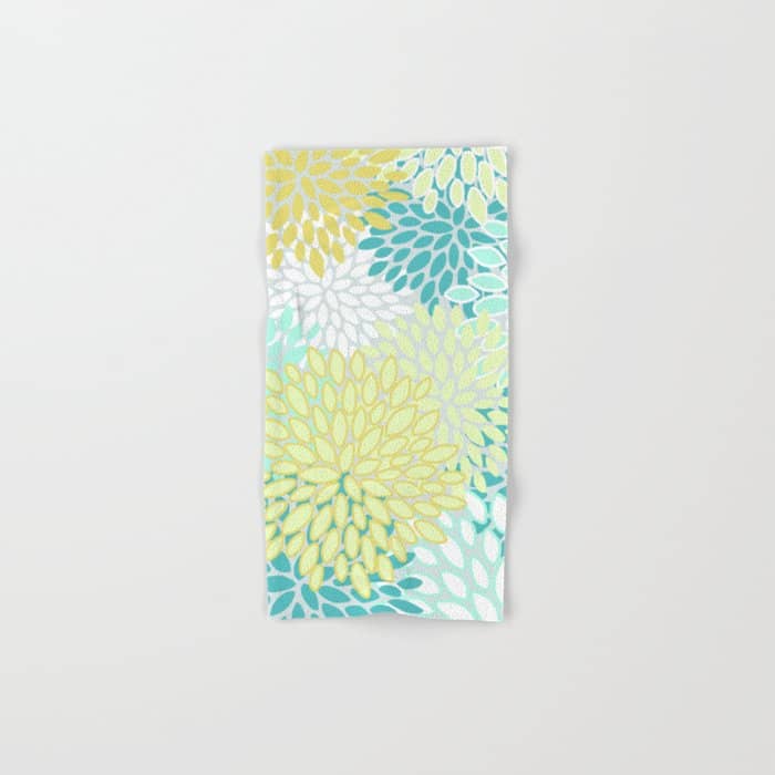 Floral Prints, Teal, Turquoise And Yellow Bath Towel