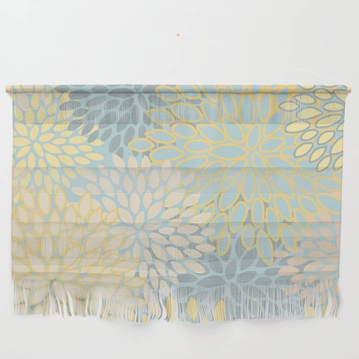 Elegant Blooms: Modern Floral Art In Soft Yellow And Teal Wall Hanging