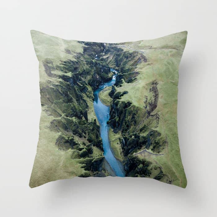 Aerial View Of FjaðRáRgljúFur Canyon In Iceland Throw Pillow