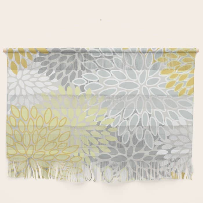 Floral Prints, Soft, Yellow And Gray, Modern Print Art Wall Hanging