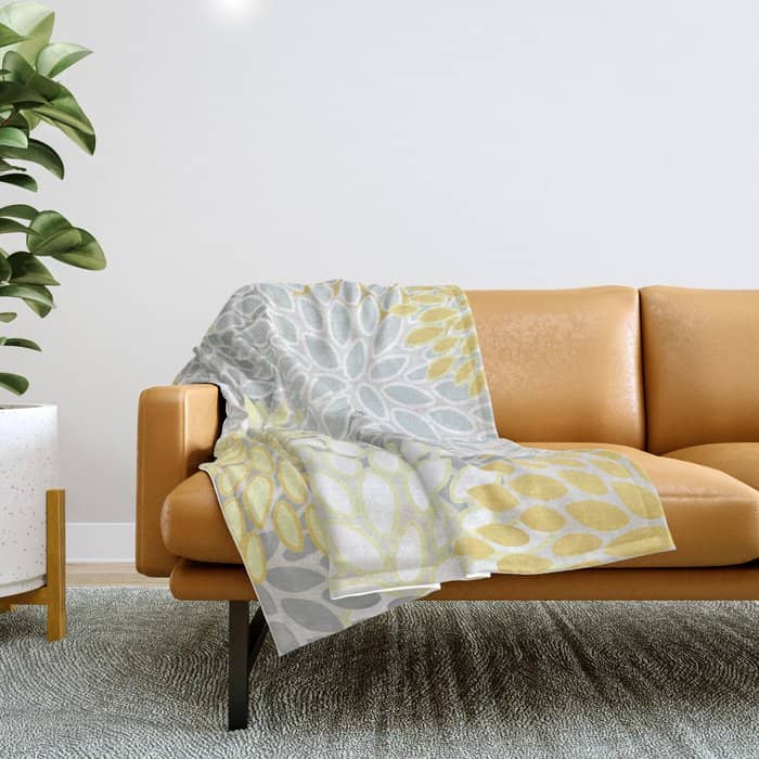 Floral Prints, Soft, Yellow And Gray, Modern Print Art Throw Blanket