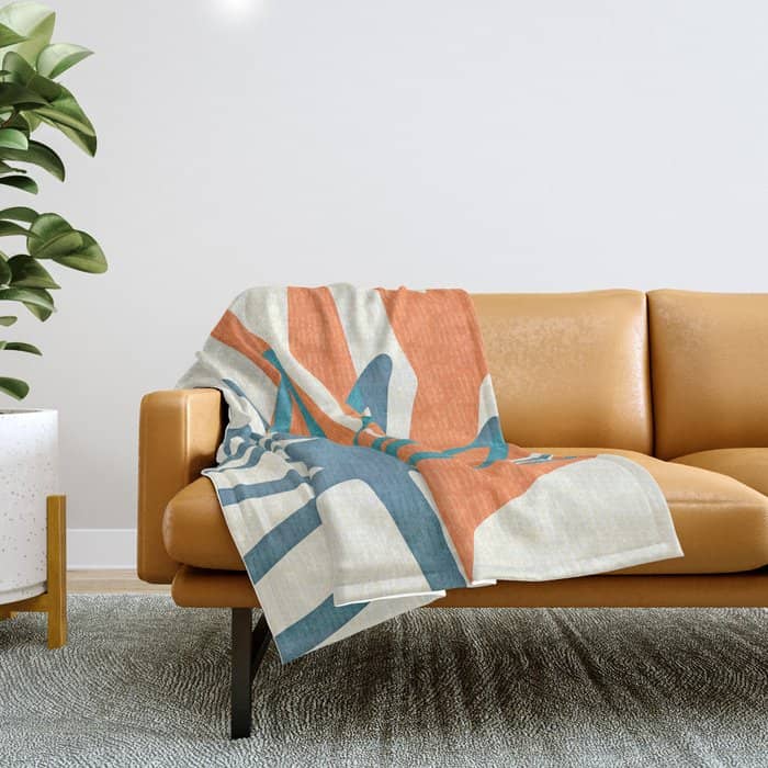 Mid Century Nature Print / Teal And Orange Throw Blanket