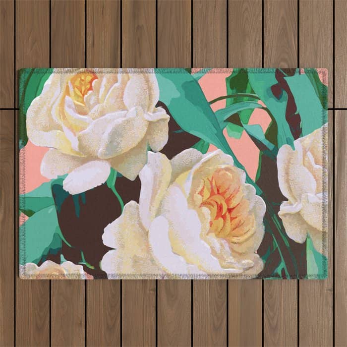 Tropical & White Blossom #Painting #Tropical #Botanical Outdoor Rug