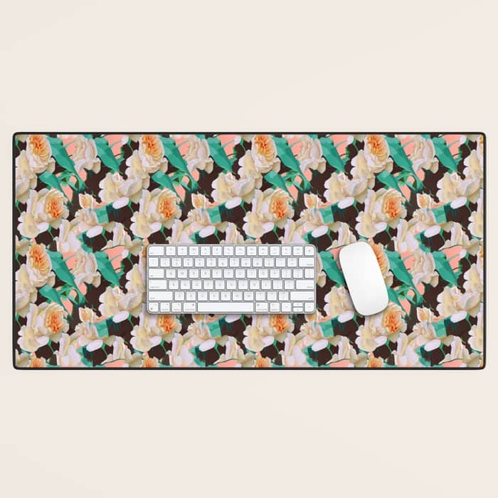 Tropical & White Blossom #Painting #Tropical #Botanical Desk Mat