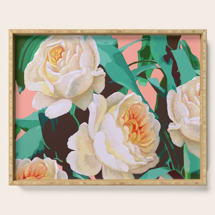 Tropical & White Blossom #Painting #Tropical #Botanical Serving Tray