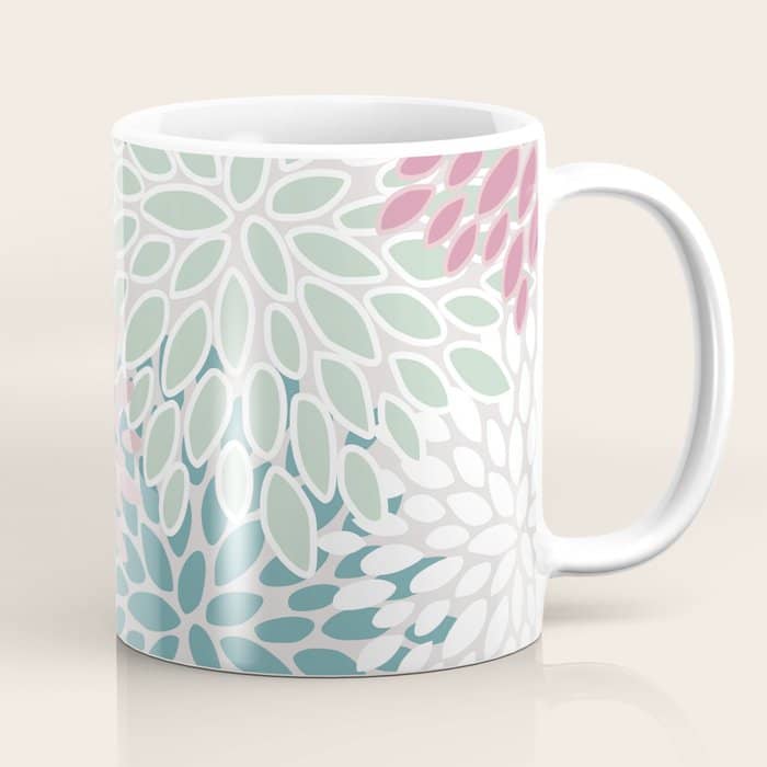 Floral Blooms, Soft Pink, Green And Teal, Design Prints Coffee Mug