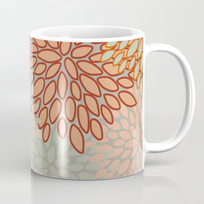 Festive, Floral Prints, Green, Terracotta, Red, Coloured Prints Coffee Mug