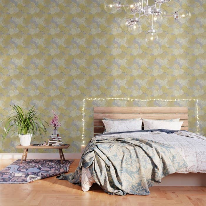 Floral Prints, Soft Yellow And Gray, Modern Print Art Wallpaper