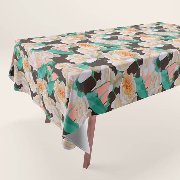 Tropical & White Blossom #Painting #Tropical #Botanical Tablecloth