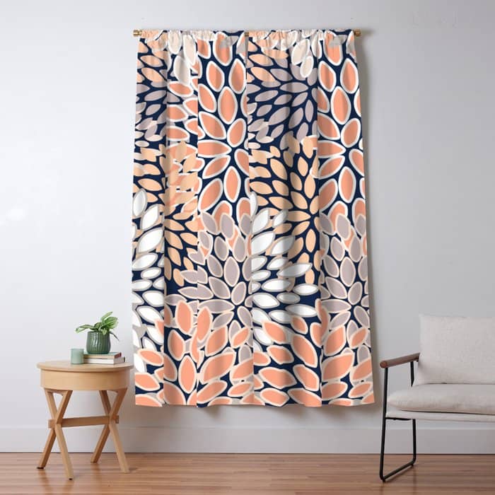 Floral Prints, Navy, Coral, Peach And Gray, Abstract Art, Coloured Prints Window Curtain