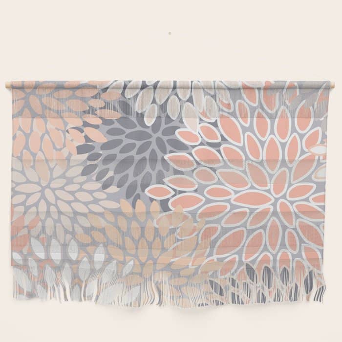 Flowers Abstract Print, Coral, Peach, Gray Wall Hanging