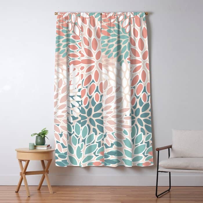 Festive, Floral Prints, Teal, Peach, Coral Window Curtain