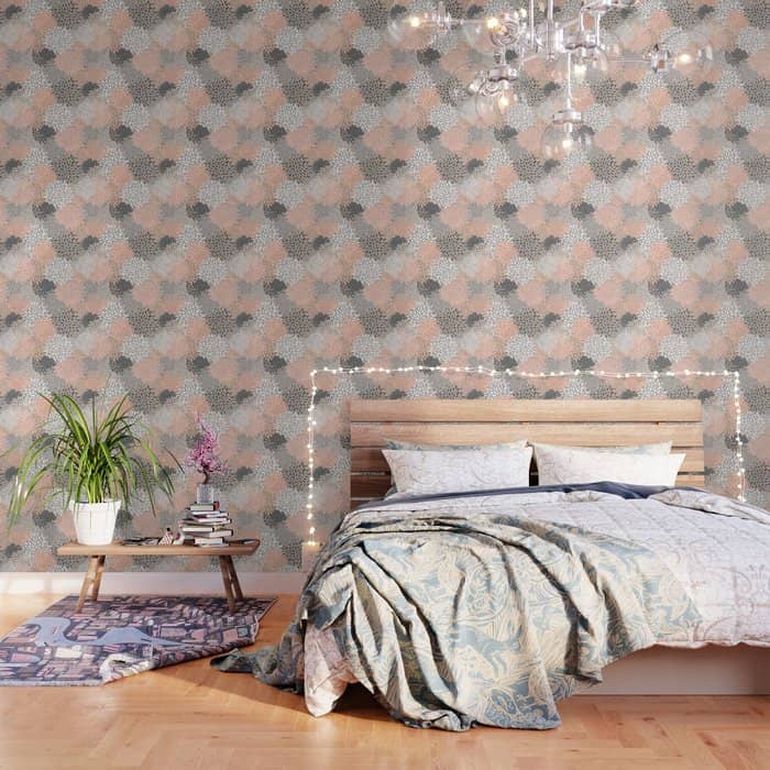 Flowers Abstract Print, Coral, Peach, Gray Wallpaper