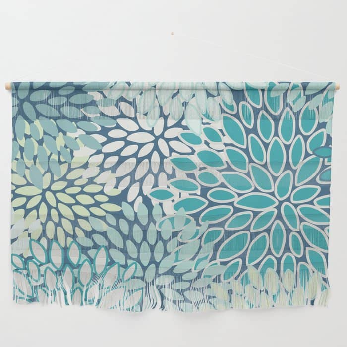 Christmas, Floral Prints, Teal, Blue And Green, Colour Prints Wall Hanging