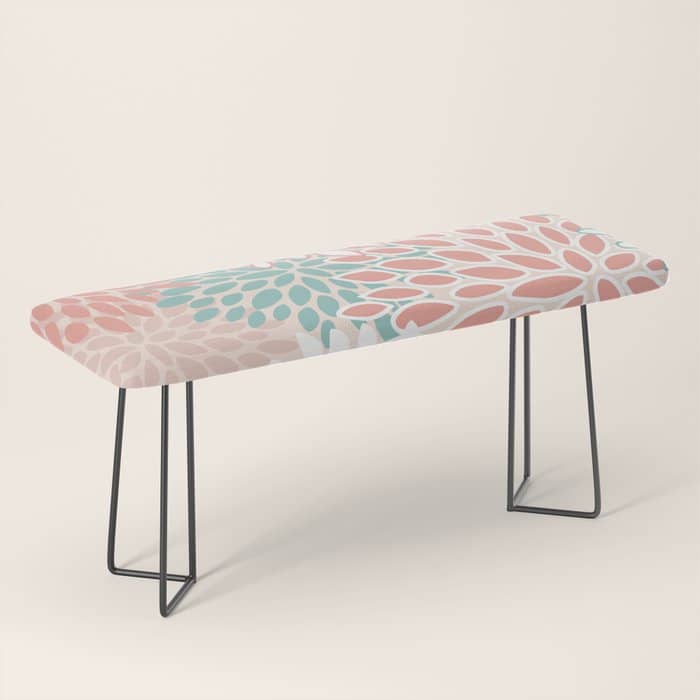 Festive, Floral Prints, Teal, Peach, Coral Bench