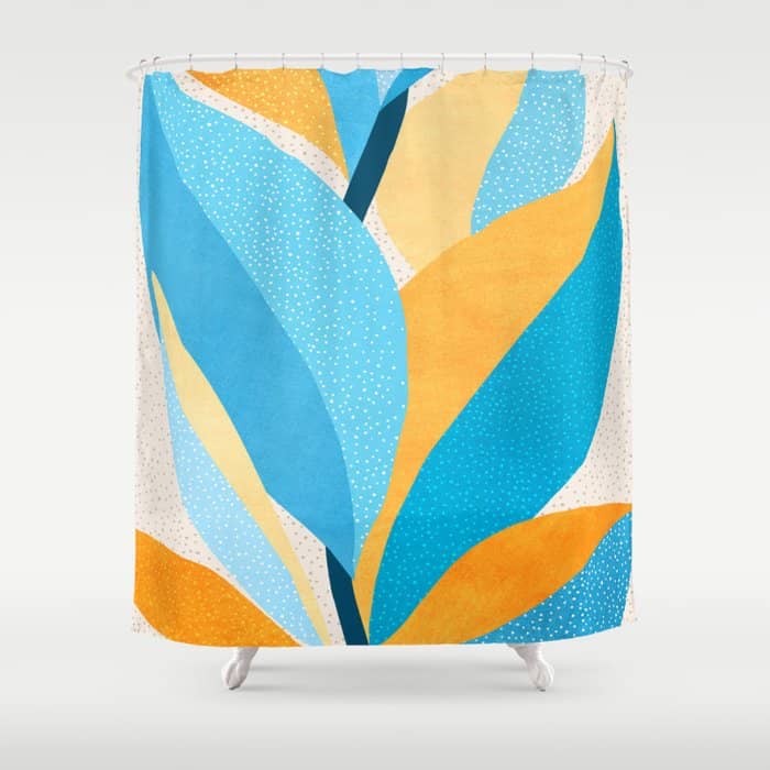 Colorful Blue And Yellow Abstract Botanical Shower Curtain