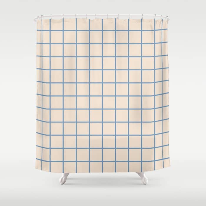 Grid Pattern Blue And Beige Shower Curtain
