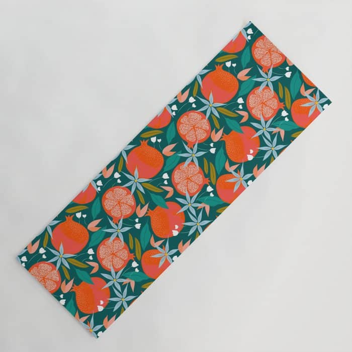Summer Pomegranate, Tropical Fruit Illustration, Colorful Eclectic Bohemian Juicy Summer Botanical Yoga Mat