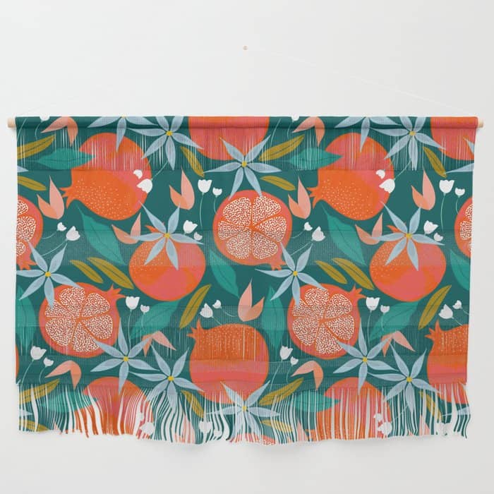 Summer Pomegranate, Tropical Fruit Illustration, Colorful Eclectic Bohemian Juicy Summer Botanical Wall Hanging