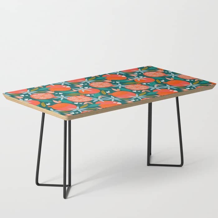 Summer Pomegranate, Tropical Fruit Illustration, Colorful Eclectic Bohemian Juicy Summer Botanical Coffee Table