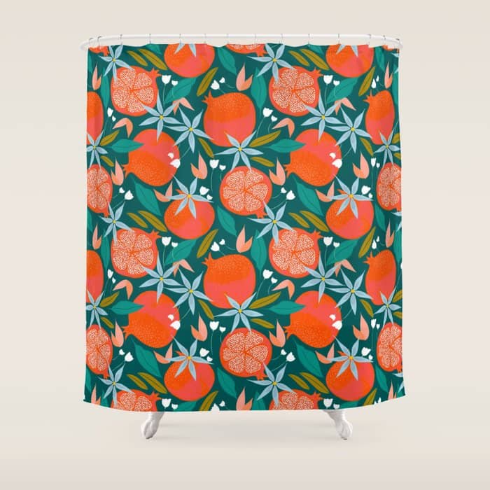 Summer Pomegranate, Tropical Fruit Illustration, Colorful Eclectic Bohemian Juicy Summer Botanical Shower Curtain