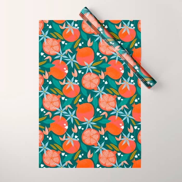 Summer Pomegranate, Tropical Fruit Illustration, Colorful Eclectic Bohemian Juicy Summer Botanical Wrapping Paper