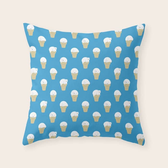 Polar Bear Ice Cream Pattern Throw Pillow