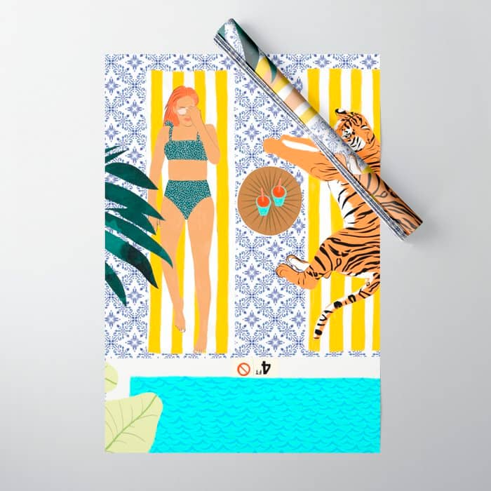 How To Vacay With Your Tiger, Human Animal Connection Illustration, Tropical Travel Morocco Painting Wrapping Paper