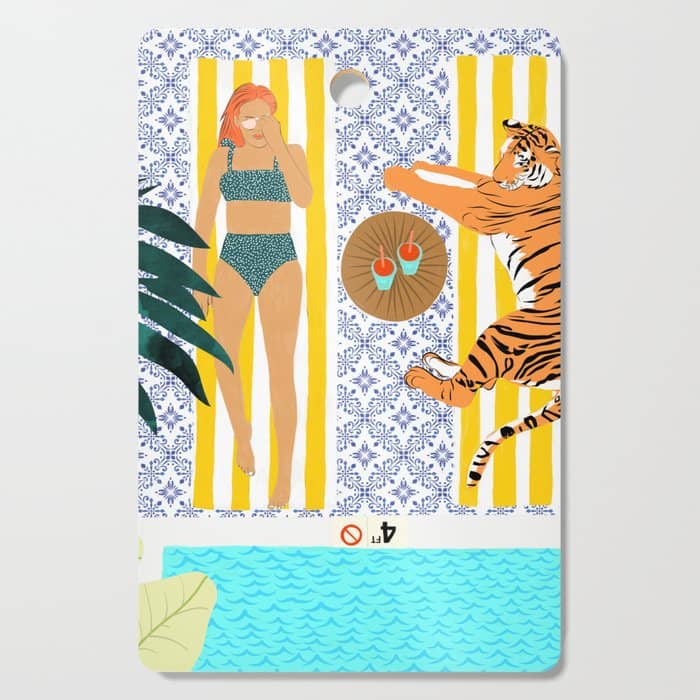 How To Vacay With Your Tiger, Human Animal Connection Illustration, Tropical Travel Morocco Painting Cutting Board