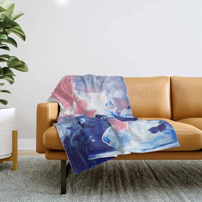 Ejaaz Haniff Abstract Acrylic Palette Knife Painting Blue Pink: 'Summer Storm' Throw Blanket